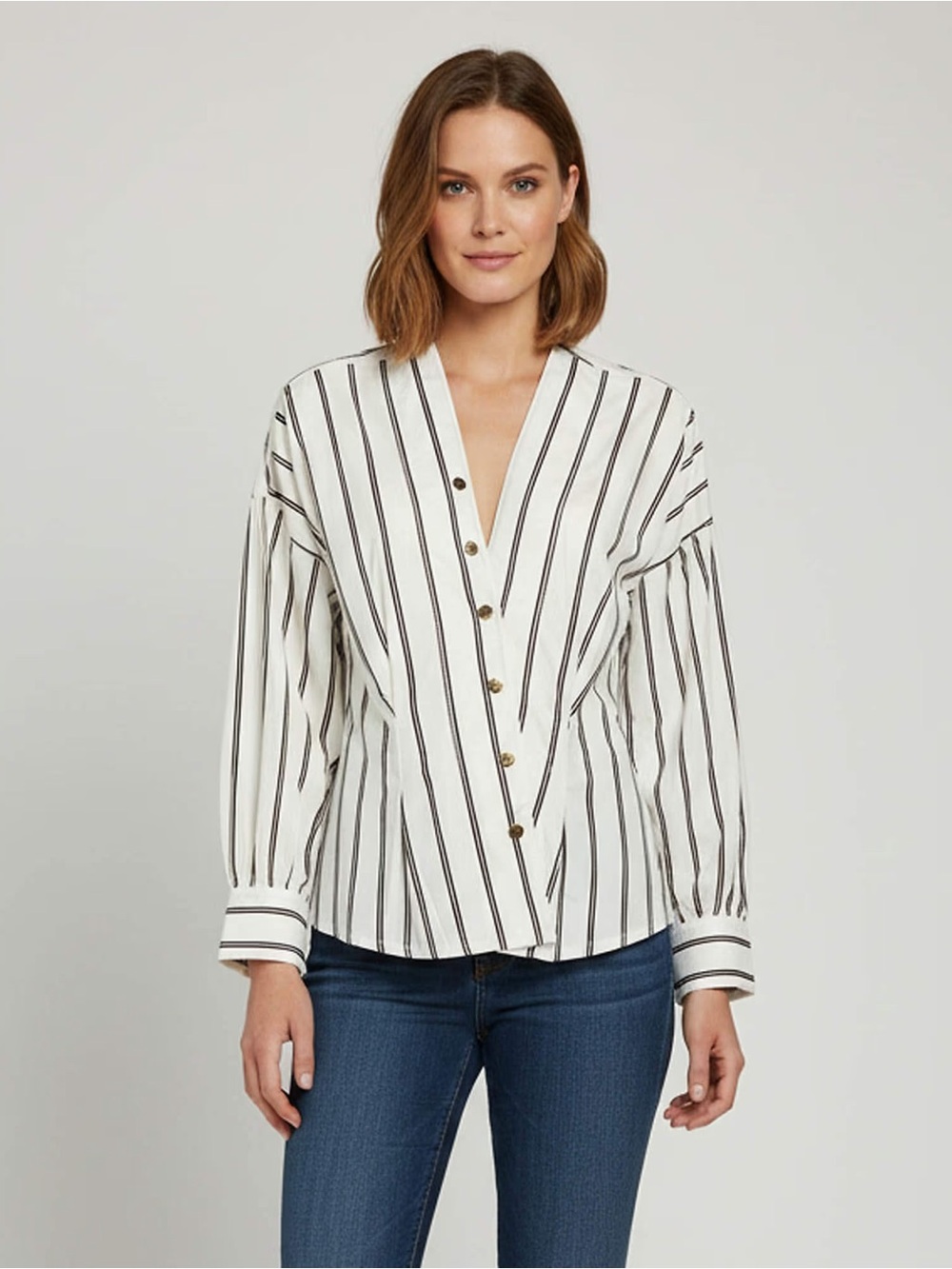 Sandro White Stripped Cotton V-Neck Naelle Top S